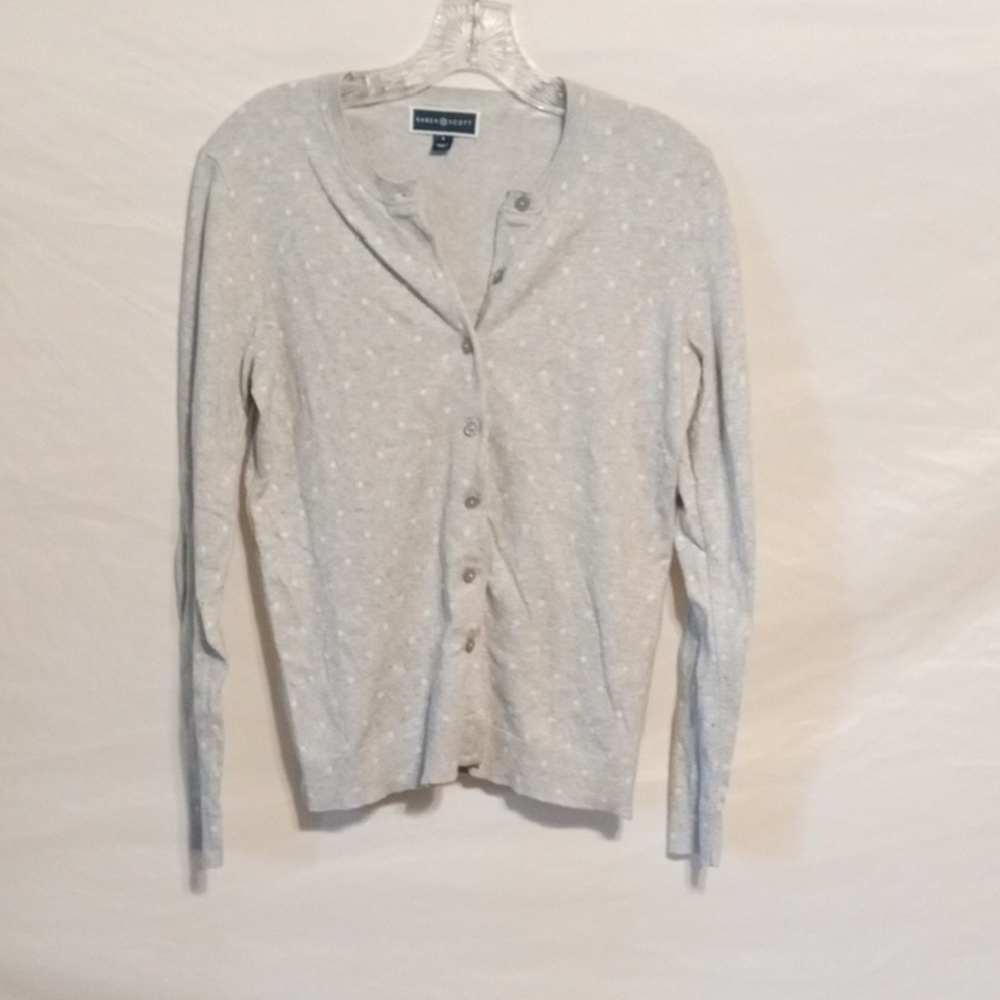 Karen Scott Light Gray Polka Dot Cardigan